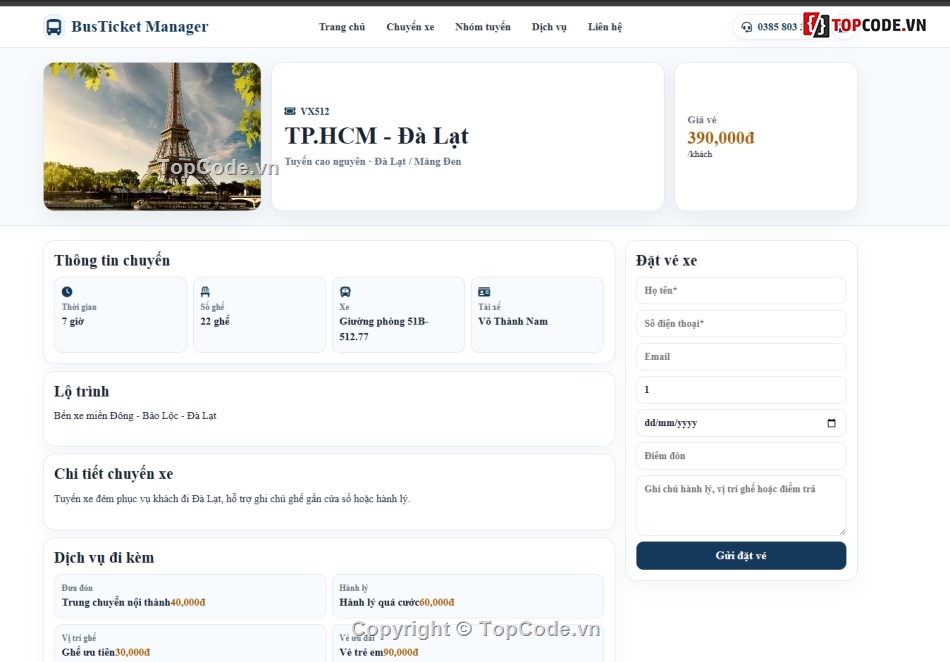 web quản lý,quản lý du lịch,website quản lý xe
